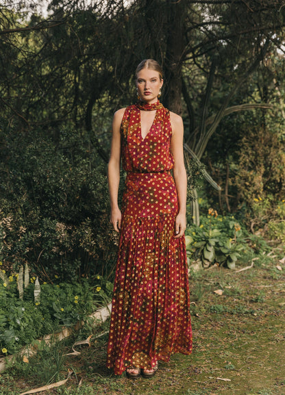 Red Lara-Bibiana top and skirt set