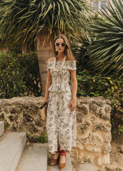 Conjunto de top y falda estampado gris Connie-Winnie