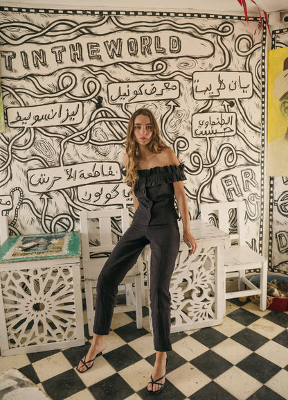 Seraphina-Lott Black Top and Pants Set